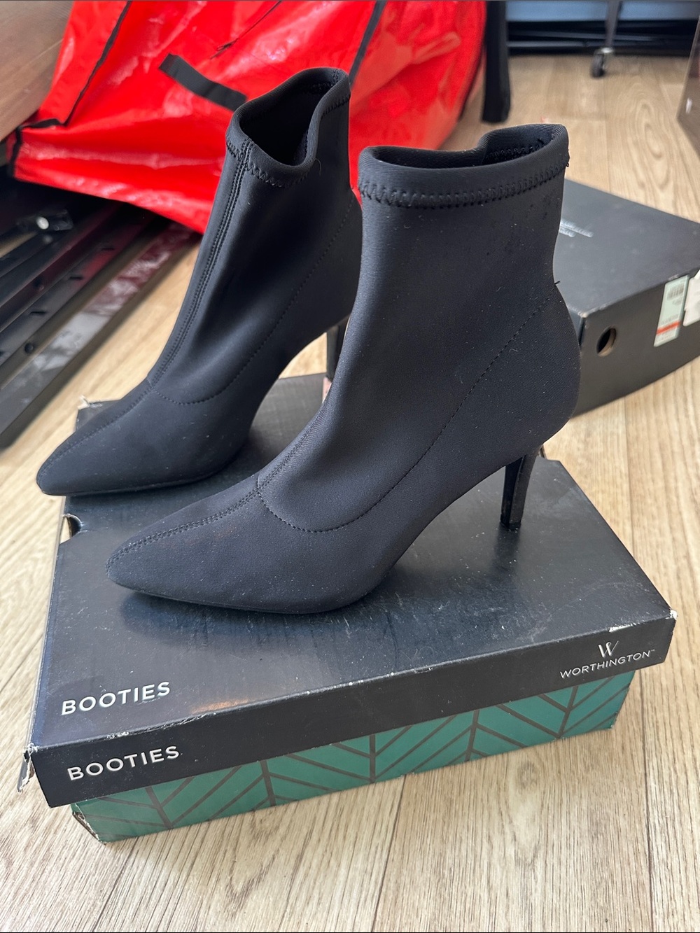 Worthington Black Stretch Pointed Ankle Booties